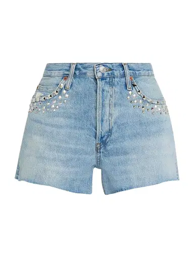 Re/done Women's The Breezy Studded Denim Shorts - Aged Worn Blue | Thumbnail 1 Re/done Women's The Breezy Studded Denim Shorts - Aged Worn Blue | Thumbnail 1