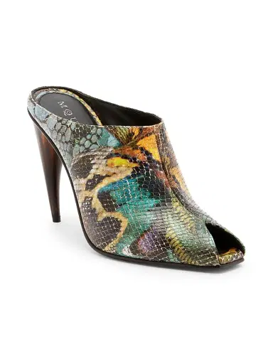 Alexander McQueen Women's Horn 105MM Embossed-Leather Peep Toe Mules - Size 8.5 | Thumbnail 3
