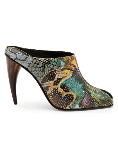 Alexander McQueen Women's Horn 105MM Embossed-Leather Peep Toe Mules - Size 8.5 | Thumbnail 1
