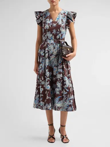 Elie Tahari Women's The Eloise Floral Cotton Midi Dress - Floral Earth Print - Size 16 | Thumbnail 2