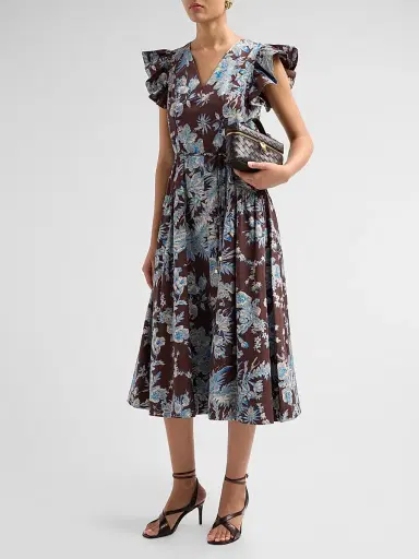 Elie Tahari Women's The Eloise Floral Cotton Midi Dress - Floral Earth Print - Size 16 | Thumbnail 4