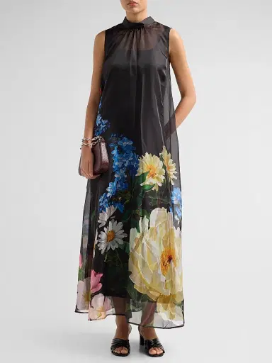 Elie Tahari Women's July The Christina Floral Sheer-Overlay Maxi Dress - Moon Flower Print | Thumbnail 2 Elie Tahari Women's July The Christina Floral Sheer-Overlay Maxi Dress - Moon Flower Print | Thumbnail 2