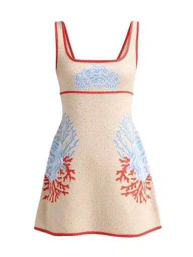 Retrofête Women's Valcra Oceanic-Print Cotton-Blend Mini Dress - Sand Multi | Thumbnail 1 Retrofête Women's Valcra Oceanic-Print Cotton-Blend Mini Dress - Sand Multi | Thumbnail 1