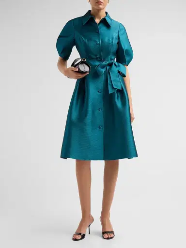 Teri Jon by Rickie Freeman Women's Tie-Waist Faille Knee-Length Shirtdress | Thumbnail 2 Teri Jon by Rickie Freeman Women's Tie-Waist Faille Knee-Length Shirtdress | Thumbnail 2