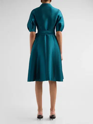 Teri Jon by Rickie Freeman Women's Tie-Waist Faille Knee-Length Shirtdress | Thumbnail 3 Teri Jon by Rickie Freeman Women's Tie-Waist Faille Knee-Length Shirtdress | Thumbnail 3