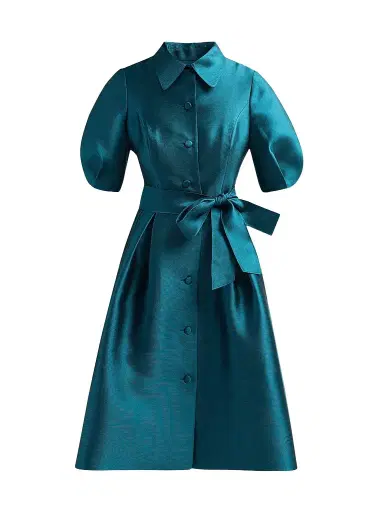 Teri Jon by Rickie Freeman Women's Tie-Waist Faille Knee-Length Shirtdress | Thumbnail 1 Teri Jon by Rickie Freeman Women's Tie-Waist Faille Knee-Length Shirtdress | Thumbnail 1