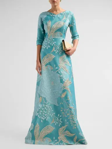 Teri Jon by Rickie Freeman Women's Floral Metallic Jacquard Ballgown | Thumbnail 2 Teri Jon by Rickie Freeman Women's Floral Metallic Jacquard Ballgown | Thumbnail 2