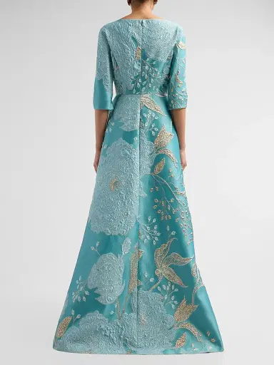 Teri Jon by Rickie Freeman Women's Floral Metallic Jacquard Ballgown | Thumbnail 3 Teri Jon by Rickie Freeman Women's Floral Metallic Jacquard Ballgown | Thumbnail 3