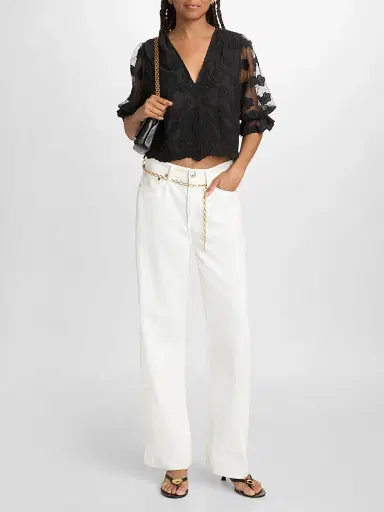 Ramy Brook Women's Esmeralda Embroidered Blouse - Black Embroidery - Size XL | Thumbnail 2