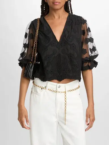 Ramy Brook Women's Esmeralda Embroidered Blouse - Black Embroidery - Size XL | Thumbnail 3