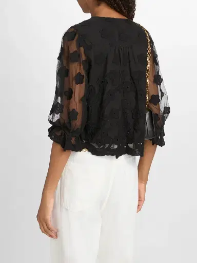 Ramy Brook Women's Esmeralda Embroidered Blouse - Black Embroidery - Size XL | Thumbnail 5