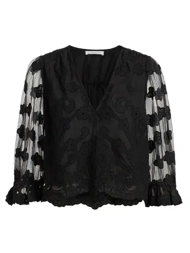 Ramy Brook Women's Esmeralda Embroidered Blouse - Black Embroidery - Size XL | Thumbnail 1