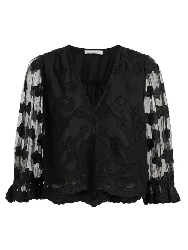 Women's Esmeralda Embroidered Blouse - Black Embroidery