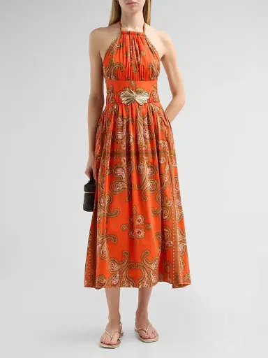 Cara Cara Women's Dena Paisley Halterneck Midi Dress - Sierra Paisley Orange | Thumbnail 2