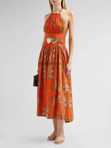 Cara Cara Women's Dena Paisley Halterneck Midi Dress - Sierra Paisley Orange | Thumbnail 4