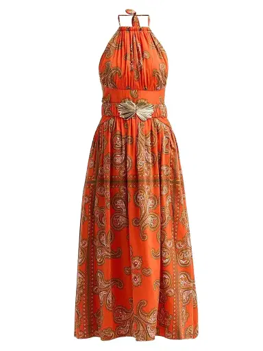 Cara Cara Women's Dena Paisley Halterneck Midi Dress - Sierra Paisley Orange | Thumbnail 1