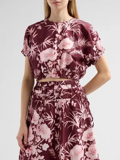 Cara Cara Women's Bari Printed Poplin Crop Top - Paradise Blush - Size XL | Thumbnail 4