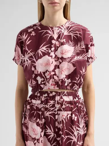 Cara Cara Women's Bari Printed Poplin Crop Top - Paradise Blush - Size XL | Thumbnail 5