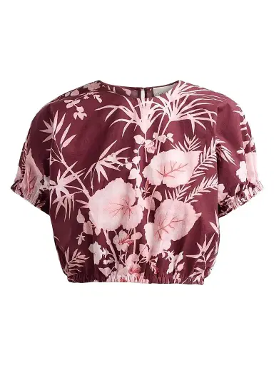 Cara Cara Women's Bari Printed Poplin Crop Top - Paradise Blush - Size XL | Thumbnail 1
