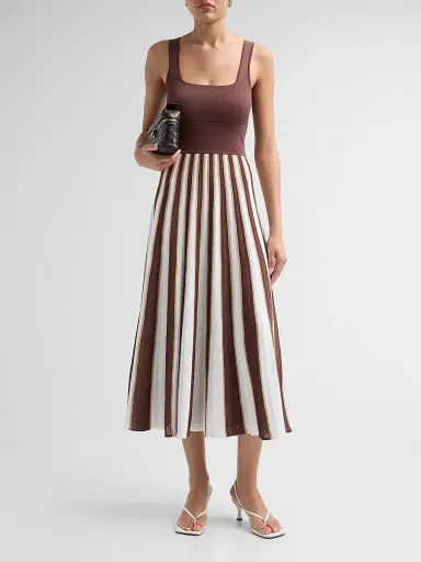 Cara Cara Women's Waverly Striped Skirt Midi Dress - Brown Ivory Stripe - Size XL | Thumbnail 2 Cara Cara Women's Waverly Striped Skirt Midi Dress - Brown Ivory Stripe - Size XL | Thumbnail 2