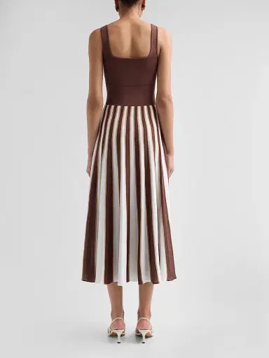 Cara Cara Women's Waverly Striped Skirt Midi Dress - Brown Ivory Stripe - Size XL | Thumbnail 3 Cara Cara Women's Waverly Striped Skirt Midi Dress - Brown Ivory Stripe - Size XL | Thumbnail 3