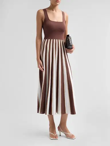 Cara Cara Women's Waverly Striped Skirt Midi Dress - Brown Ivory Stripe - Size XL | Thumbnail 4 Cara Cara Women's Waverly Striped Skirt Midi Dress - Brown Ivory Stripe - Size XL | Thumbnail 4