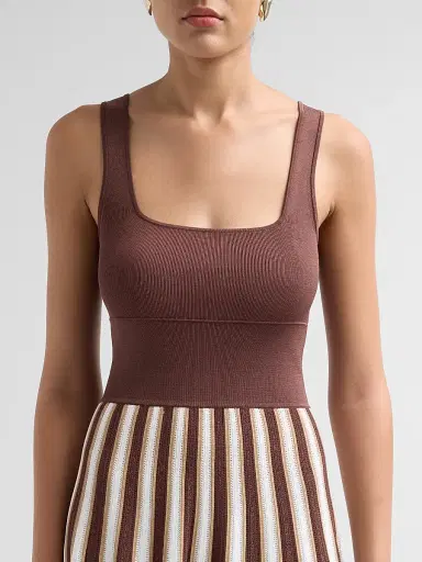 Cara Cara Women's Waverly Striped Skirt Midi Dress - Brown Ivory Stripe - Size XL | Thumbnail 5 Cara Cara Women's Waverly Striped Skirt Midi Dress - Brown Ivory Stripe - Size XL | Thumbnail 5