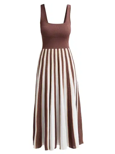 Cara Cara Women's Waverly Striped Skirt Midi Dress - Brown Ivory Stripe - Size XL | Thumbnail 1 Cara Cara Women's Waverly Striped Skirt Midi Dress - Brown Ivory Stripe - Size XL | Thumbnail 1