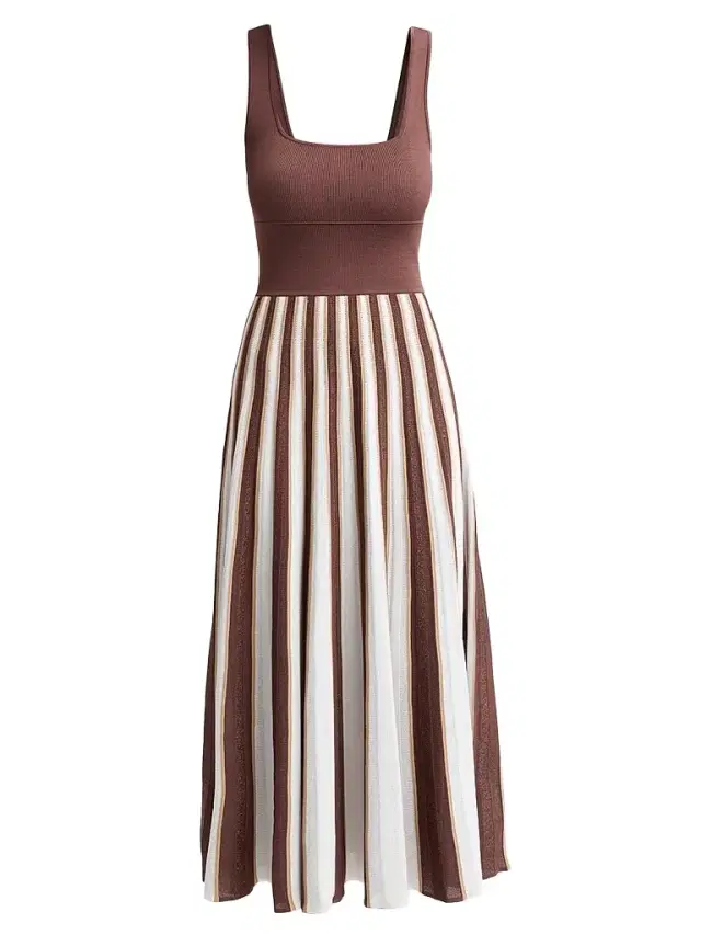 Women's Waverly Striped Skirt Midi Dress - Brown  Stripe