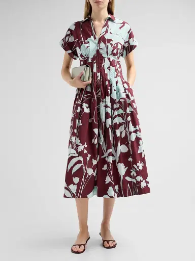 Cara Cara Women's Nash Printed Cotton Poplin Midi Shirtdress - Botanic Maroon | Thumbnail 2