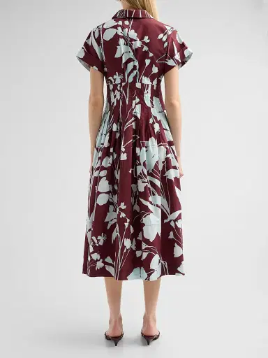 Cara Cara Women's Nash Printed Cotton Poplin Midi Shirtdress - Botanic Maroon | Thumbnail 3