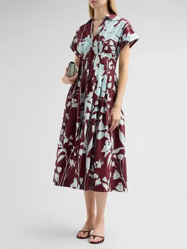 Cara Cara Women's Nash Printed Cotton Poplin Midi Shirtdress - Botanic Maroon | Thumbnail 4