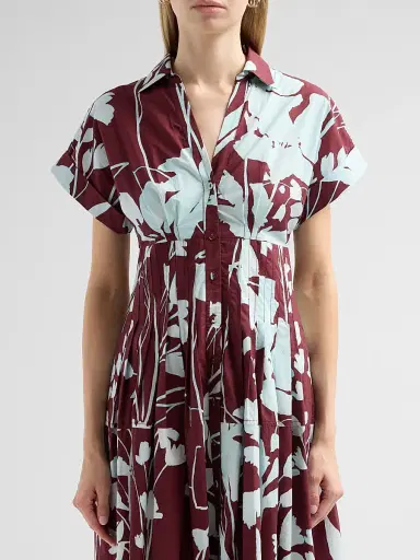 Cara Cara Women's Nash Printed Cotton Poplin Midi Shirtdress - Botanic Maroon | Thumbnail 5