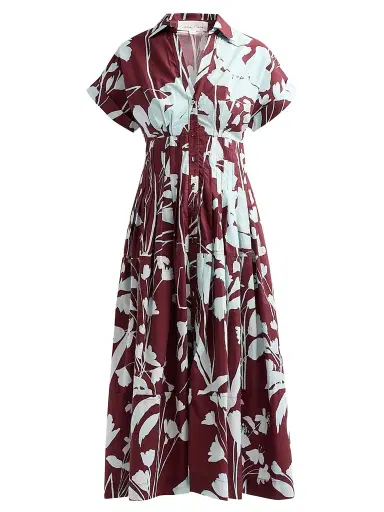 Cara Cara Women's Nash Printed Cotton Poplin Midi Shirtdress - Botanic Maroon | Thumbnail 1