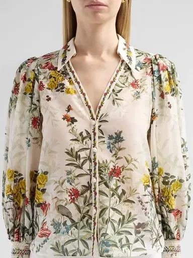 Alice + Olivia Women's Charis Printed Cotton-Silk Blouse - Desert Sprigs Vanilla - Size XL | Thumbnail 5 Alice + Olivia Women's Charis Printed Cotton-Silk Blouse - Desert Sprigs Vanilla - Size XL | Thumbnail 5