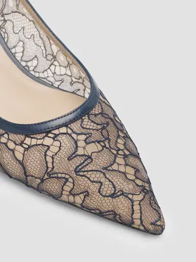 Stuart Weitzman Women's Stuart Power 50MM Floral Lace Kitten-Heel Pumps - Deep Sea Blue | Thumbnail 5 Stuart Weitzman Women's Stuart Power 50MM Floral Lace Kitten-Heel Pumps - Deep Sea Blue | Thumbnail 5