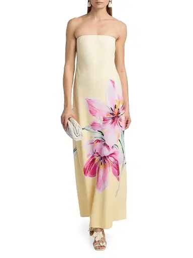 Milly Women's Vera Printed Strapless Maxi Dress - Pale Yellow Pink - Size 12 | Thumbnail 3 Milly Women's Vera Printed Strapless Maxi Dress - Pale Yellow Pink - Size 12 | Thumbnail 3