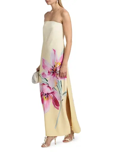 Milly Women's Vera Printed Strapless Maxi Dress - Pale Yellow Pink - Size 12 | Thumbnail 4 Milly Women's Vera Printed Strapless Maxi Dress - Pale Yellow Pink - Size 12 | Thumbnail 4