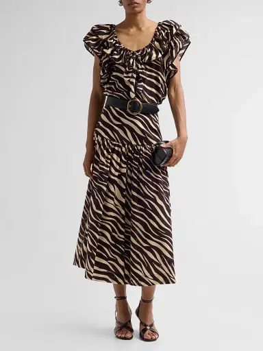 Ronny Kobo Women's Feyre Zebra-Striped Drop-Waist Skirt - Zebra - Size XL | Thumbnail 2