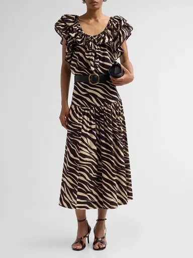 Ronny Kobo Women's Aubrey Zebra-Print Cotton Ruffle Top - Zebra - Size XL | Thumbnail 2