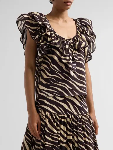 Ronny Kobo Women's Aubrey Zebra-Print Cotton Ruffle Top - Zebra - Size XL | Thumbnail 4