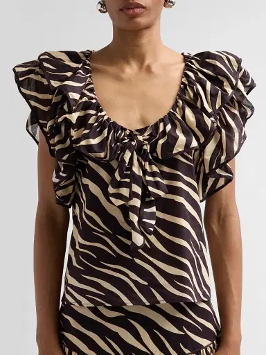 Ronny Kobo Women's Aubrey Zebra-Print Cotton Ruffle Top - Zebra - Size XL | Thumbnail 5
