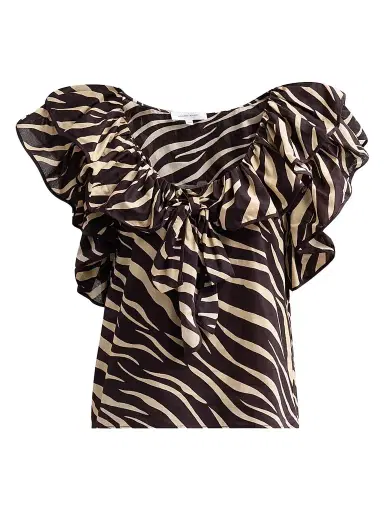 Ronny Kobo Women's Aubrey Zebra-Print Cotton Ruffle Top - Zebra - Size XL | Thumbnail 1