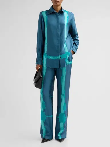 Kiton Women's Abstract-Print Silk Button-Down Blouse | Thumbnail 2