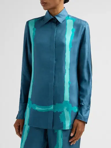Kiton Women's Abstract-Print Silk Button-Down Blouse | Thumbnail 4