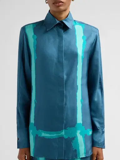 Kiton Women's Abstract-Print Silk Button-Down Blouse | Thumbnail 5