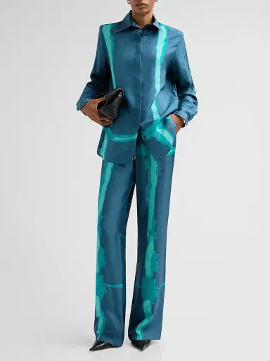 Kiton Women's Abstract-Print Silk Drawstring Pants | Thumbnail 2