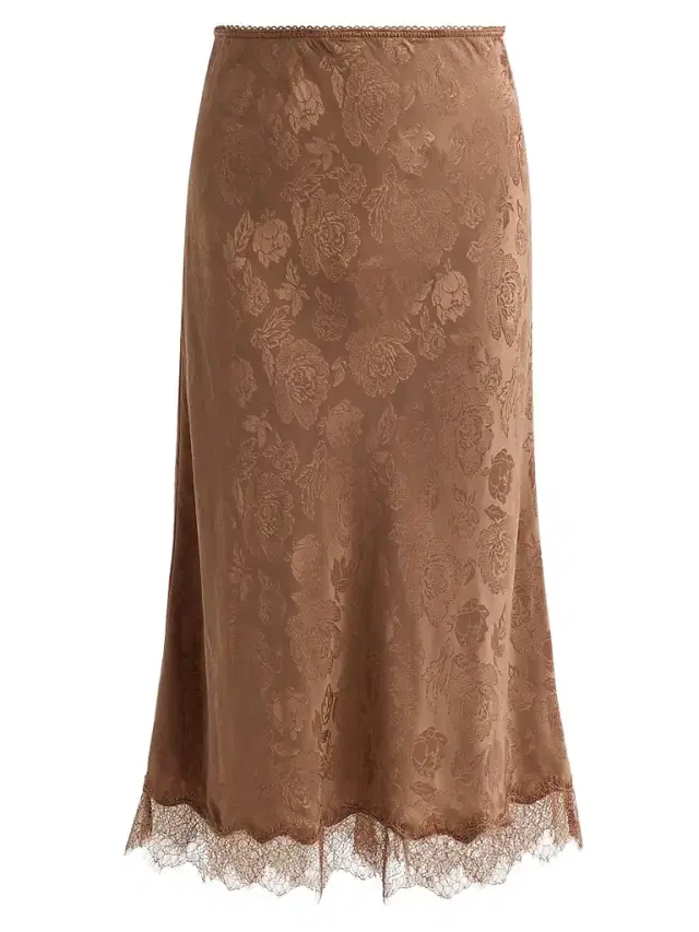 Ronny Kobo Women's Mina Floral Silk Lace-Trim Skirt - Brown