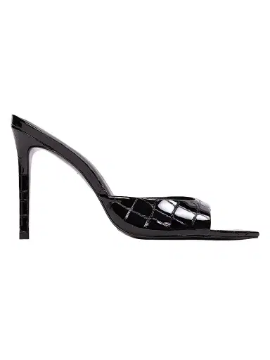 Black Suede Studio Women's Brea 100MM Croc Mule Sandals - Black Croc - Size 12 | Thumbnail 1