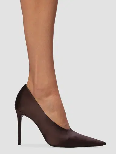Black Suede Studio Women's Jona 100MM Satin Pumps - Cacao Satin - Size 11 | Thumbnail 5